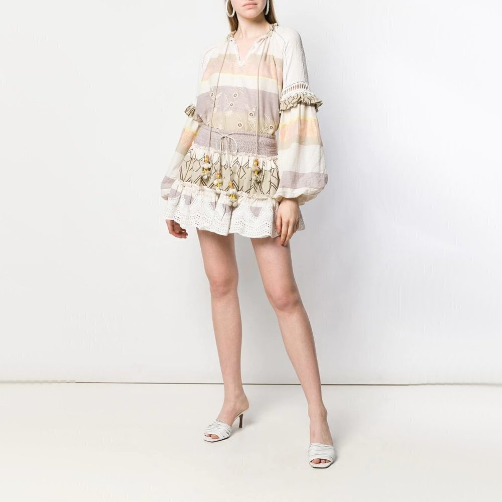 NWT Hemant & Nandita beige pleated mini skirt